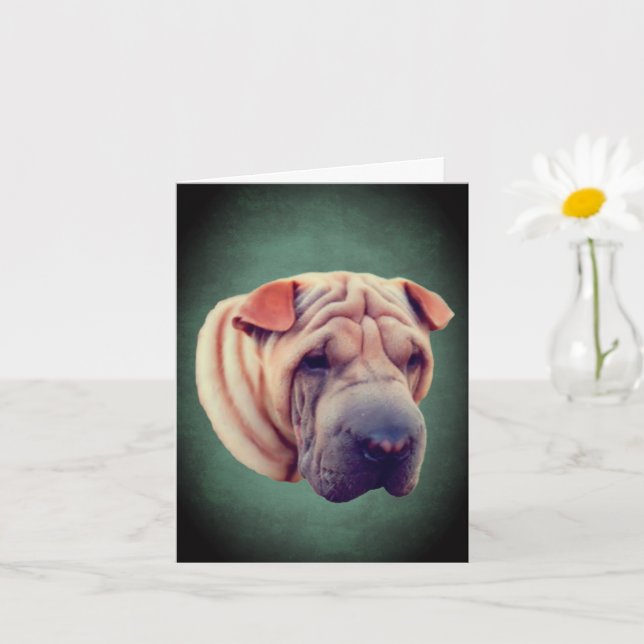 Carte de vœux avec visage de chien Shar Pei (Petite plante)