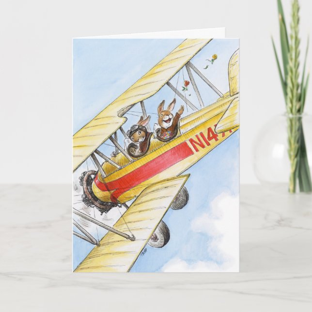 Carte de voeux Aviator Rabbit Couple (Devant)