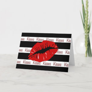 Carte de vœux B/W Stripes Red Kiss Lips