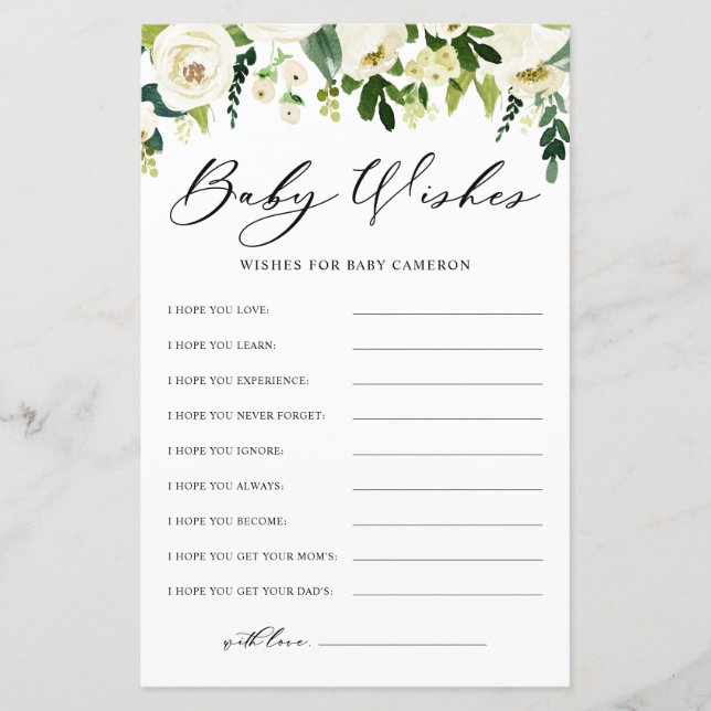 Carte de voeux Baby shower Fleurs blanches d'hiver (Devant)