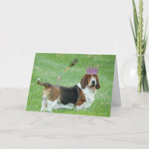 Carte de voeux Basset avec Champagne et Collier