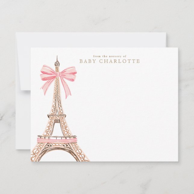 Carte de vœux bébé rose de la Tour Eiffel de Paris (Devant)