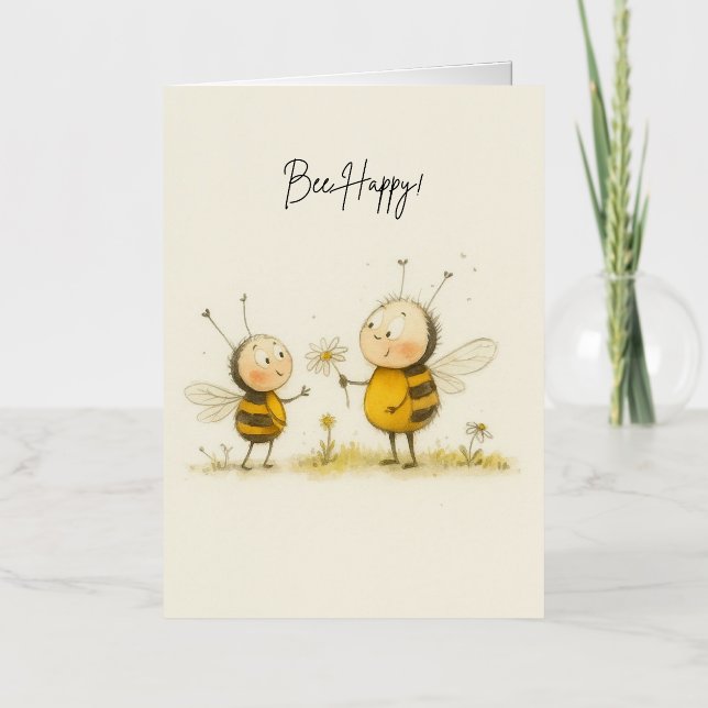 Carte de voeux Bee Happy Cute Watercolor Bumblebee (Recto)