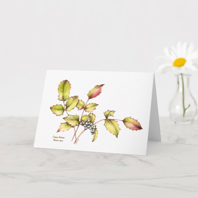 Carte de vœux berbéris aquarelle intérieure vierge (Petite plante)