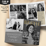 Carte de voeux Bestie Custom Birthday Magazine<br><div class="desc">Faites de l'anniversaire de votre meilleur ami inoubliable avec notre Bestie Custom Birthday Magazine Greeting Card! Cette carte unique de 4 pages présente une couverture de magazine personnalisée et un collage photo, ainsi que des articles amusants célébrant votre amitié. Parfait pour présenter vos souvenirs préférés ensemble, cette carte ajoute une...</div>