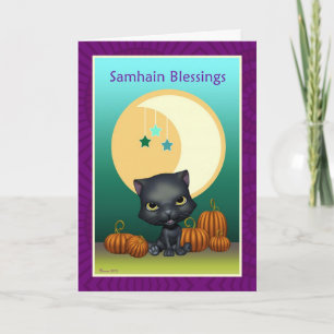 Carte de voeux Black Cat Moon Samhain Blessings