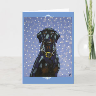 Carte de voeux Black Doberman Snow Natural Ears