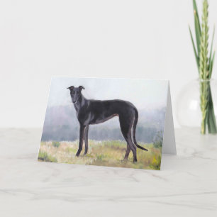 Carte de voeux Black Greyhound Standing Dog Art