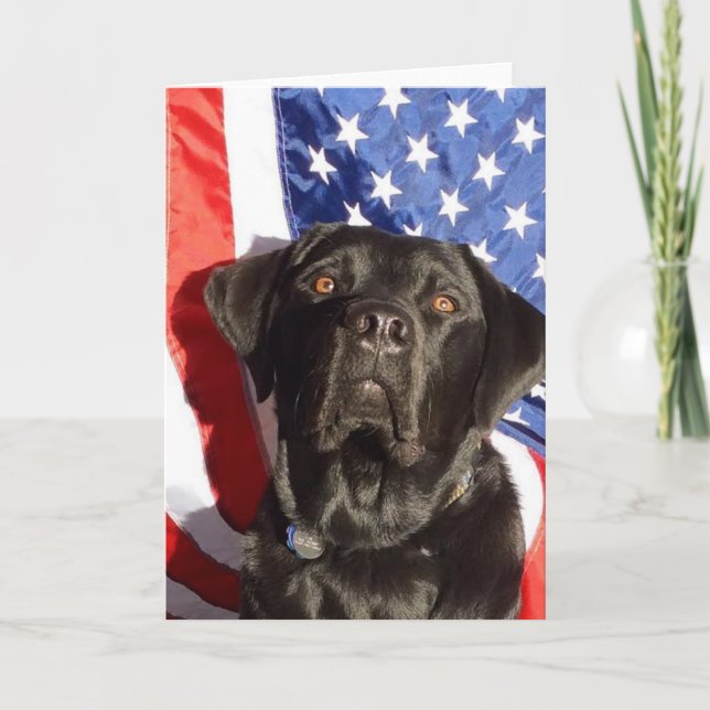 Carte de voeux Black Lab et Flag (Devant)