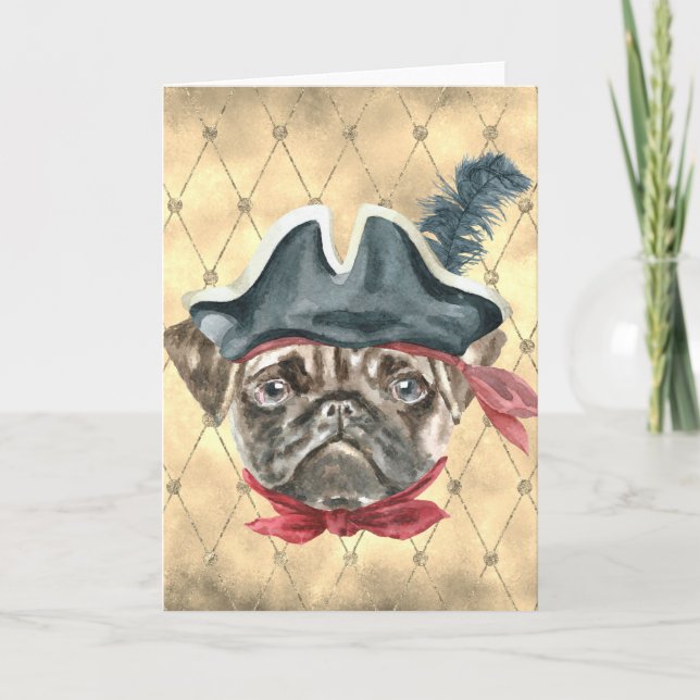 Carte de vœux Blackface le Pug Pirate (Devant)