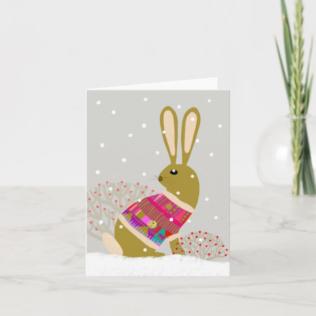 Carte de voeux BLANC de lapin Hygge Hiver (Devant)