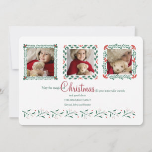 Carte de vœux blanche avec trois photos pour les f