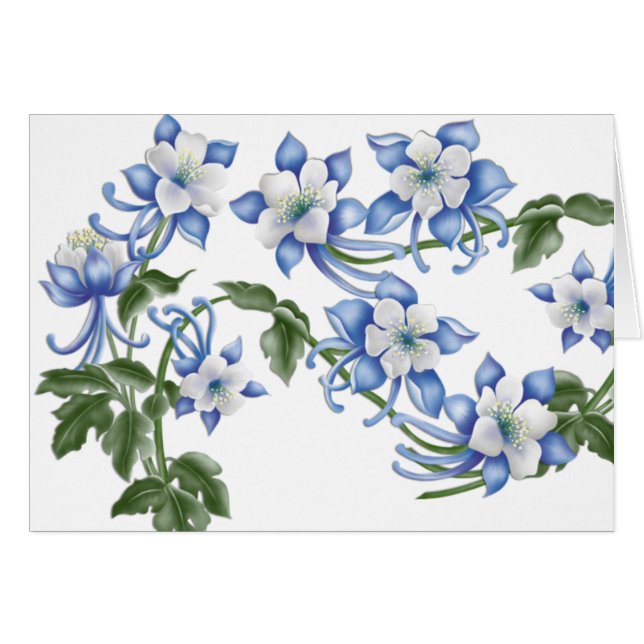 Carte de voeux blanche Columbine Blue Flowers (Devant horizontal)
