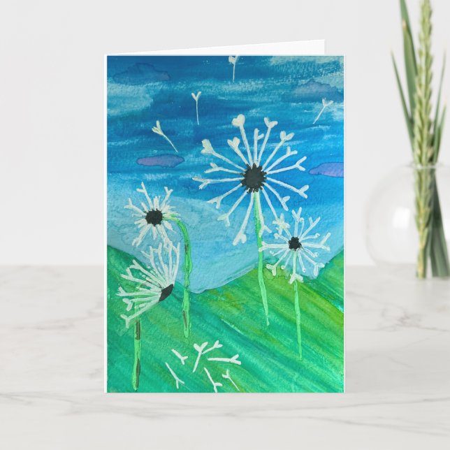 Carte de voeux blanche Dandelion Watercolor (Devant)