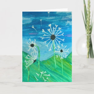 Carte de voeux blanche Dandelion Watercolor