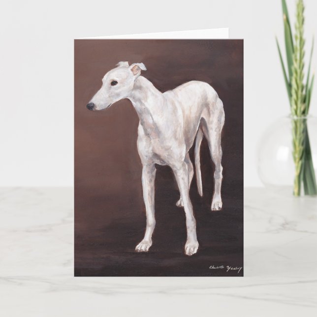 Carte de voeux blanche d'art de chien de lévrier (Devant)