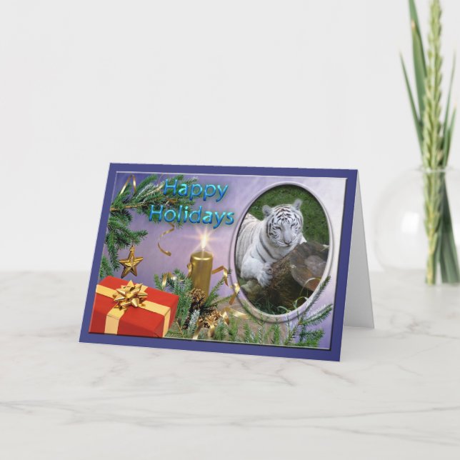 Carte de voeux blanche de Noël de tigre (Devant)