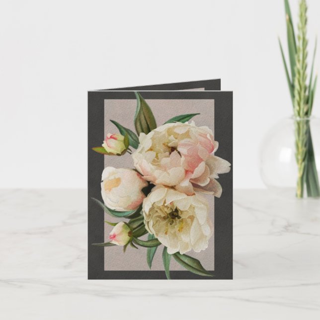 Carte de voeux blanche de pivoines (Devant)