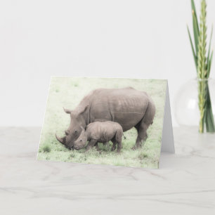 Carte de voeux blanche de rhinocéros et de bébé