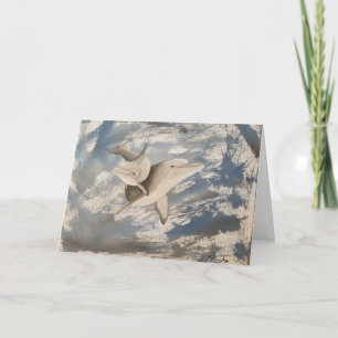 Carte de voeux blanche Denim Dolphins