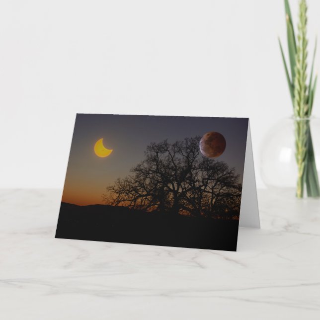 Carte de voeux blanche double éclipse (Devant)
