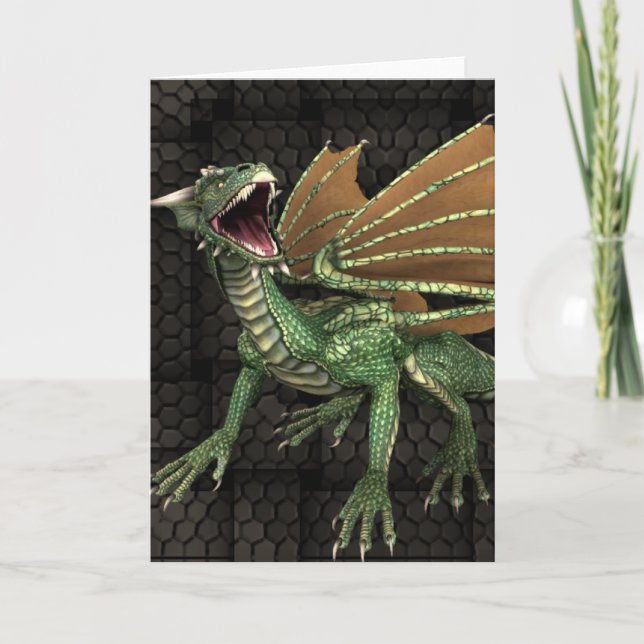 Carte de voeux blanche Imaginaire Dragon vert (Devant)