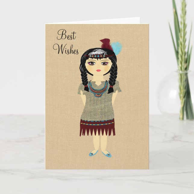 Carte de voeux blanche pour fille indienne mignonn (Devant)