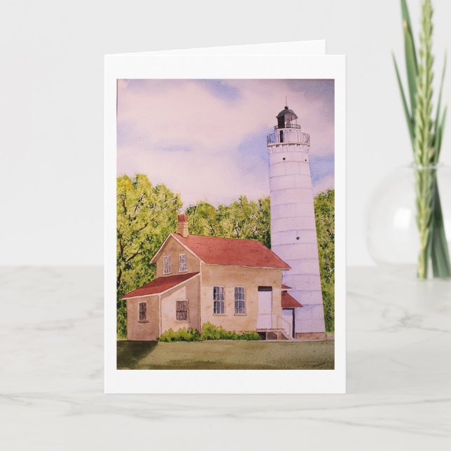 Carte de voeux blanche pour le phare de Cana Islan (Devant)