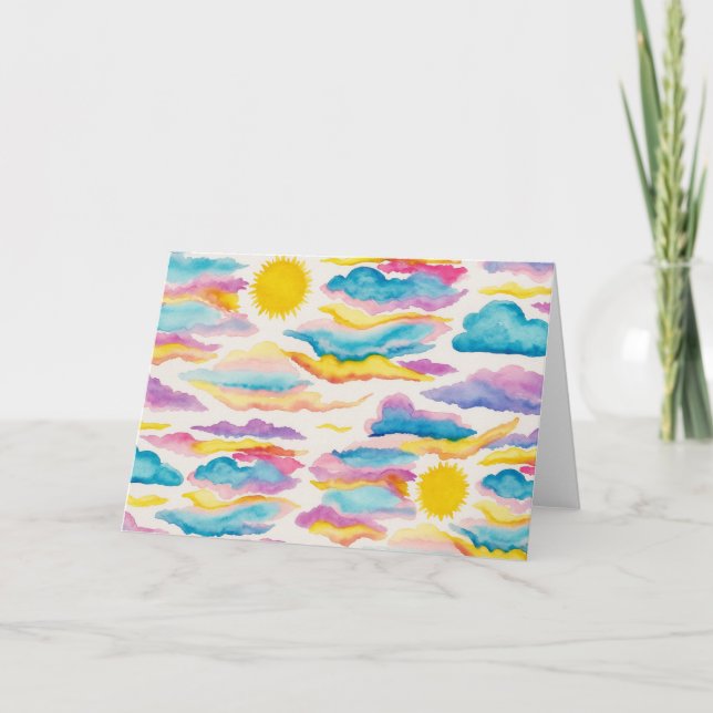 Carte de voeux blanche Sunrise Sunset Watercolor (Devant)