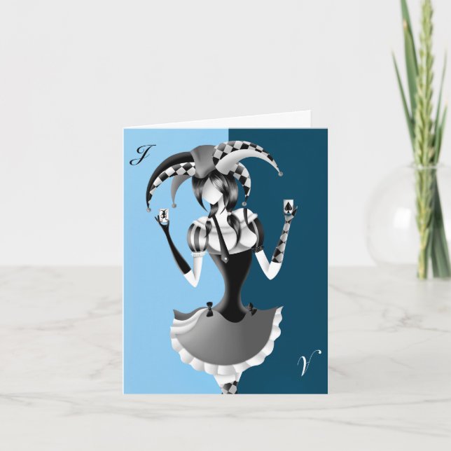 Carte de vœux bleu clair drôle Bouffon (Devant)