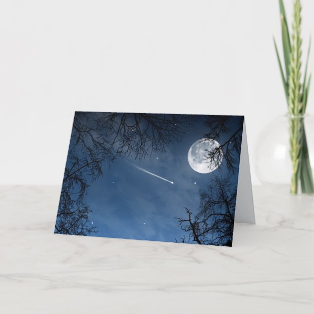 Carte de voeux bleu-foncé de ciel de lune d'étoile (Devant)