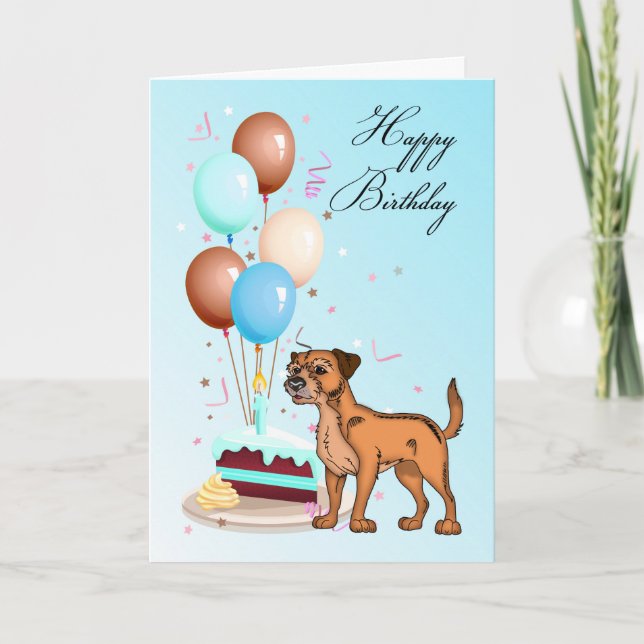 Carte de voeux bleue d'anniversaire de Terrier de (Devant)