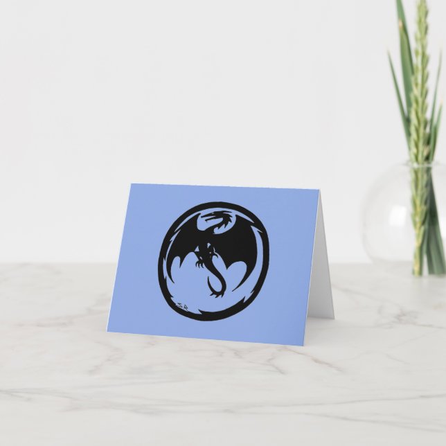 Carte de voeux bleue de dragon noir (horizontale) (Devant)