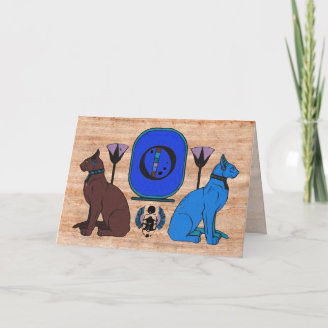 Carte de voeux bleue de monogramme de chat (Devant)