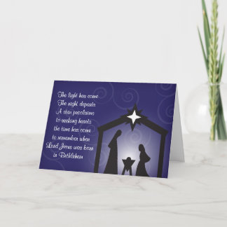 Carte de voeux bleue de nativité de Noël de soirée