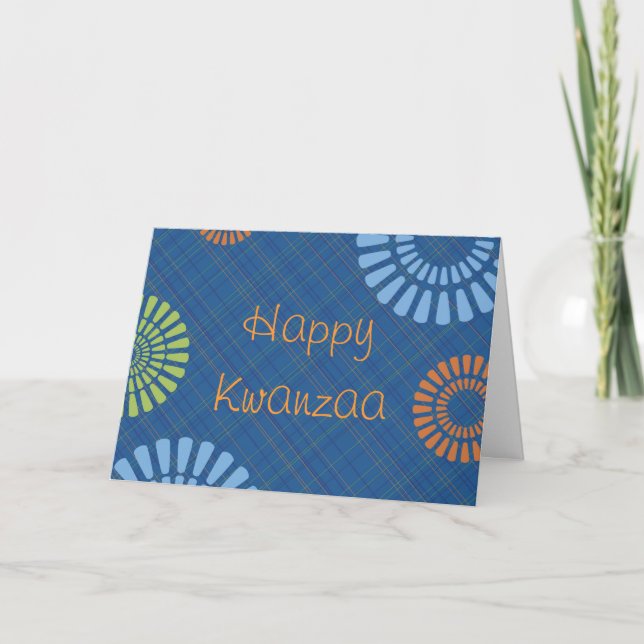 Carte de voeux bleue gaie de Kwanzaa de plaid (Devant)