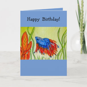 Carte de voeux Blue Betta Fish Watercolor