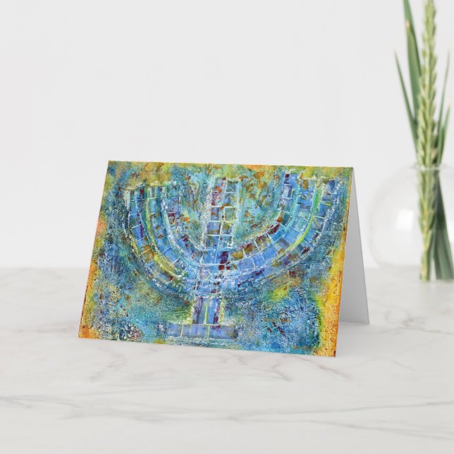 Carte de voeux Blue Menorah (Vierge à l'intérieur) (Devant)