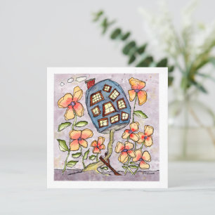 Carte de voeux Blue Mushroom House Watercolor