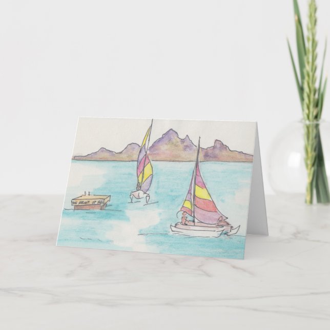 Carte de voeux "Boats Watercolor Sketch/Fiji" (Devant)