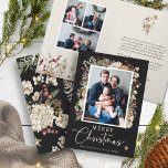 Carte de voeux Boho Botanical Christmas<br><div class="desc">Boho Botanical Christmas Greeting Card : Cette carte présente une étonnante aquarelle d'oeuvres botaniques d'hiver sur un arrière - plan noir sophistiqué. Personnalisez-le avec quatre photos chères pour créer un accueil festif et élégant qui saisit l'essence de la saison. Faites de ce séjour un moment inoubliable en ajoutant vos photos...</div>