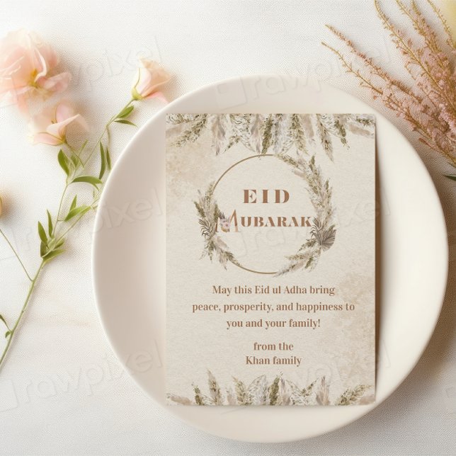 Carte de vœux Boho Eid ul Adha Mubarak beige flora (Créateur téléchargé)