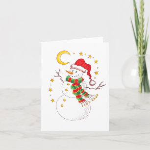 Carte de vœux Bonhomme de neige Père Noël étoilé