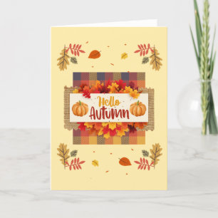 Carte de vœux Bonjour feuilles d'automne et carrea