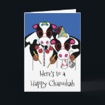 Carte de voeux "Bonne Chanukah et Bonne Année Moo"<br><div class="desc">"Voici une joyeuse Chanoukah et une bonne année Moo" Carte de voeux avec enveloppe. Pour personnaliser cette carte, il suffit de supprimer du texte à l'intérieur et à l'extérieur et d'ajouter vos propres mots. Choisissez votre style de police préféré, la couleur, la taille et le libellé. Merci d'être passé faire...</div>
