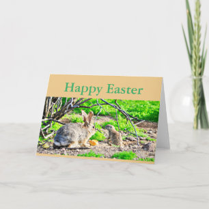 Carte de voeux "Bonne Pâques" Lapin/Écureuil terre