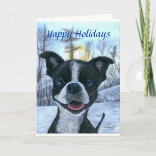 Carte de voeux Boston Terrier Snow Holiday