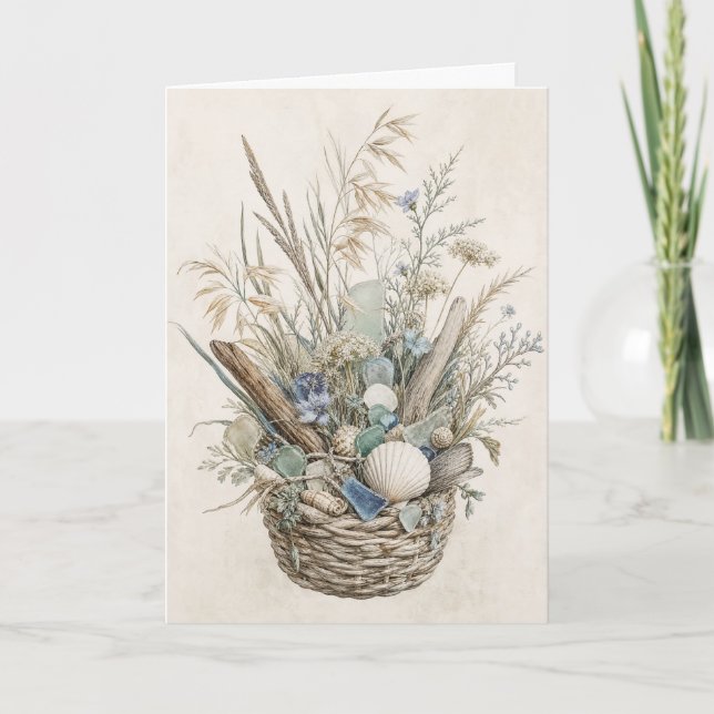 Carte de vœux botanique côtière Fleur de coquillag (Devant)