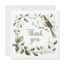 Carte de vœux botanique Merci Oiseau & Feuilles