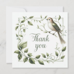 Carte de vœux botanique Merci Oiseau & Feuilles 